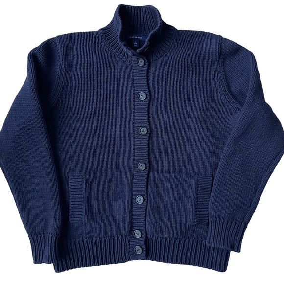 Lands' End Sweaters - Lands End 100% Cotton Button-Up Cardigan, Navy Blue